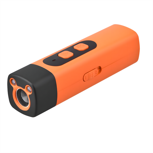 CalmSignal ultrasone handtrainer in oranje met zwarte kop, 11 centimeter lang