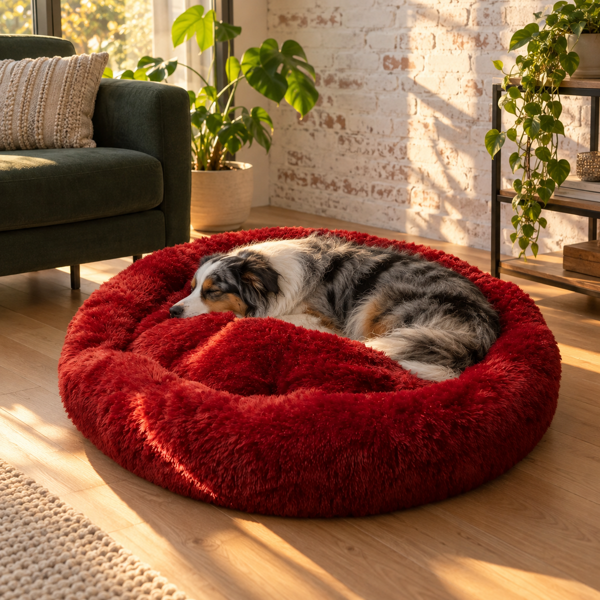Effico CloudCurl™ anti-stress mand wijnrood met australian shepherd