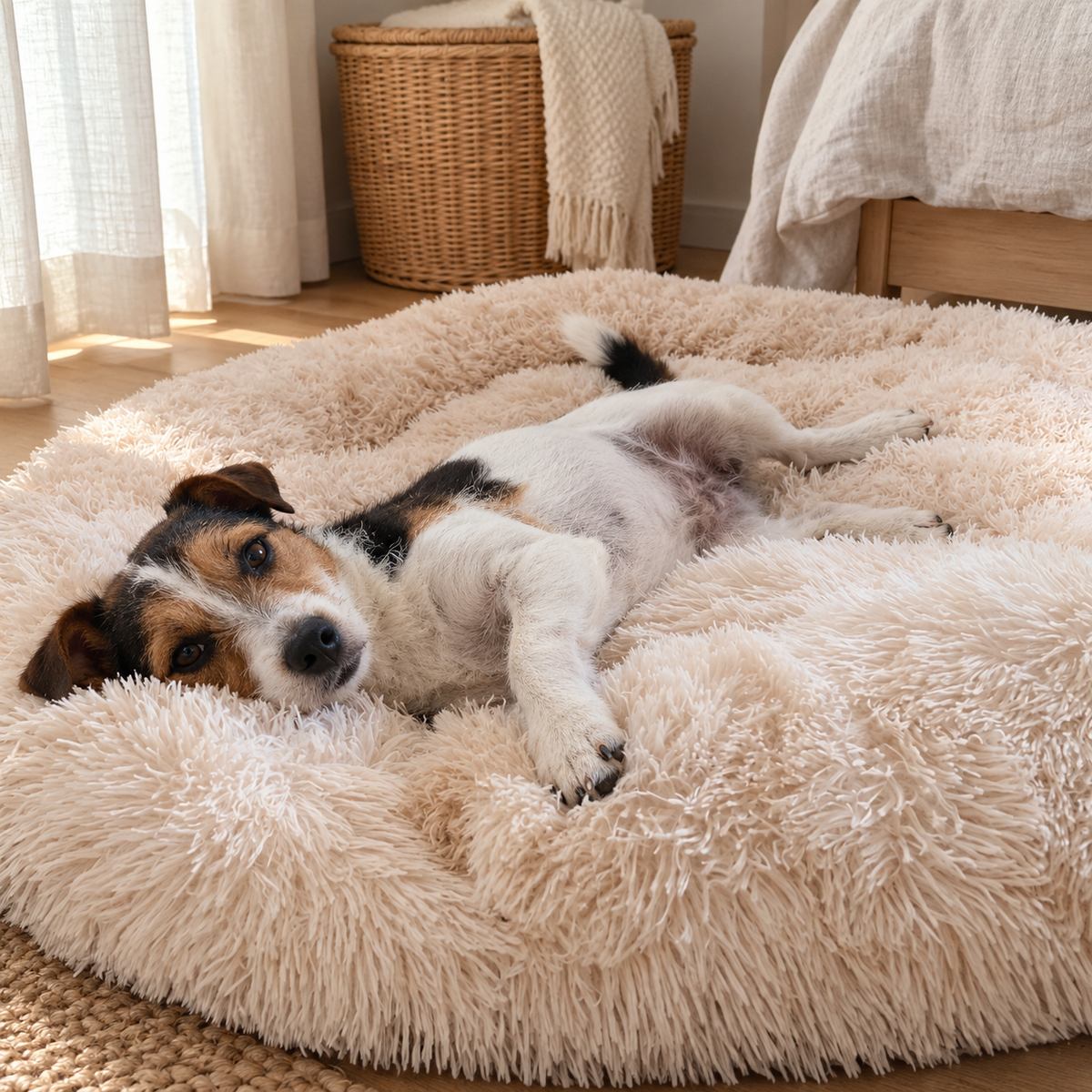 Effico CloudCurl™ anti-stress mand abrikoos met jack russell