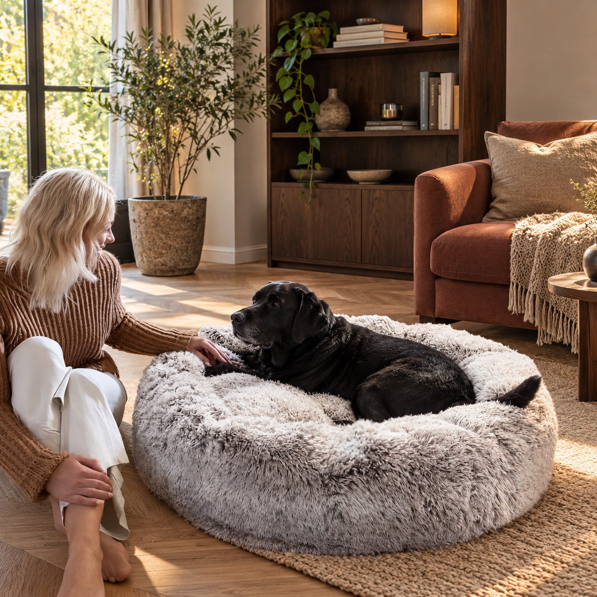 Effico CloudCurl™ anti-stress mand lichtgrijs met labrador