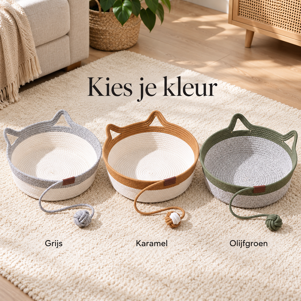 Kies je kleur: grijs, karamel, olijfgroen