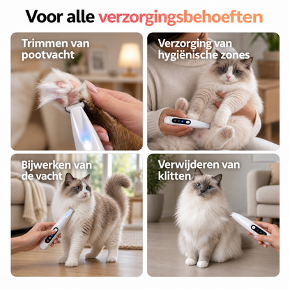 Toepassingen van de TrimEase: pootjes, hygiënezone, vacht en klitten