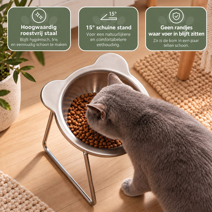 Kat eet uit de voerbak met glad, hygiënisch oppervlak