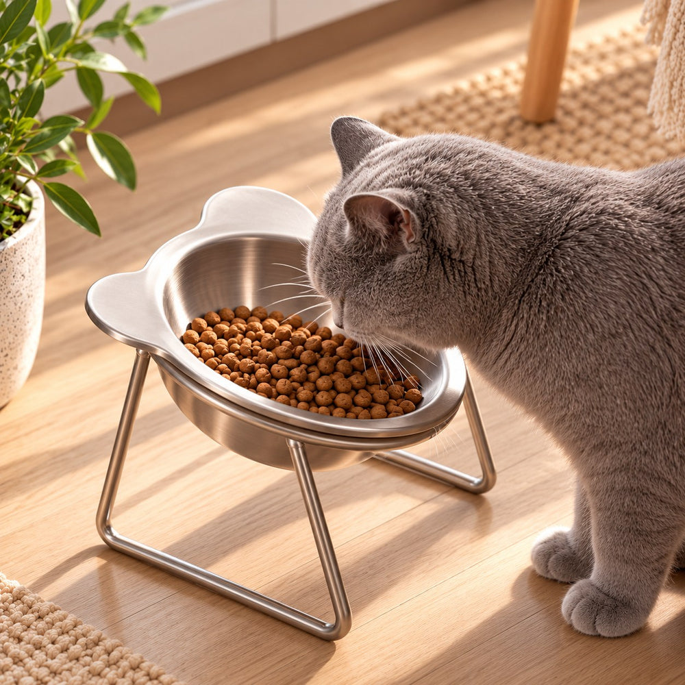 Een comfortabelere eetpositie voor je kat