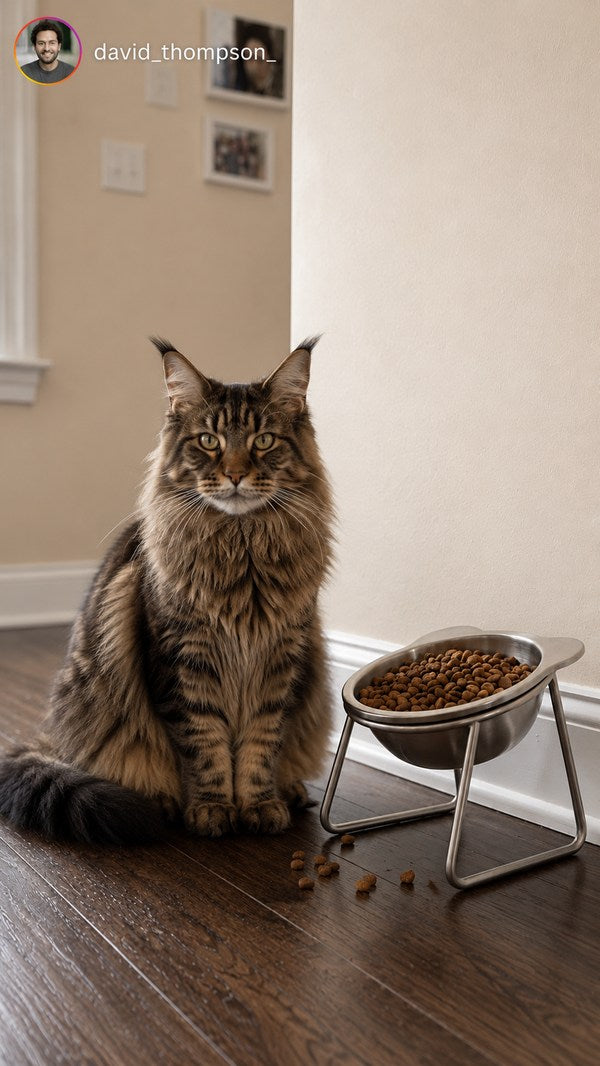 Maine coon naast de Effico voerbak